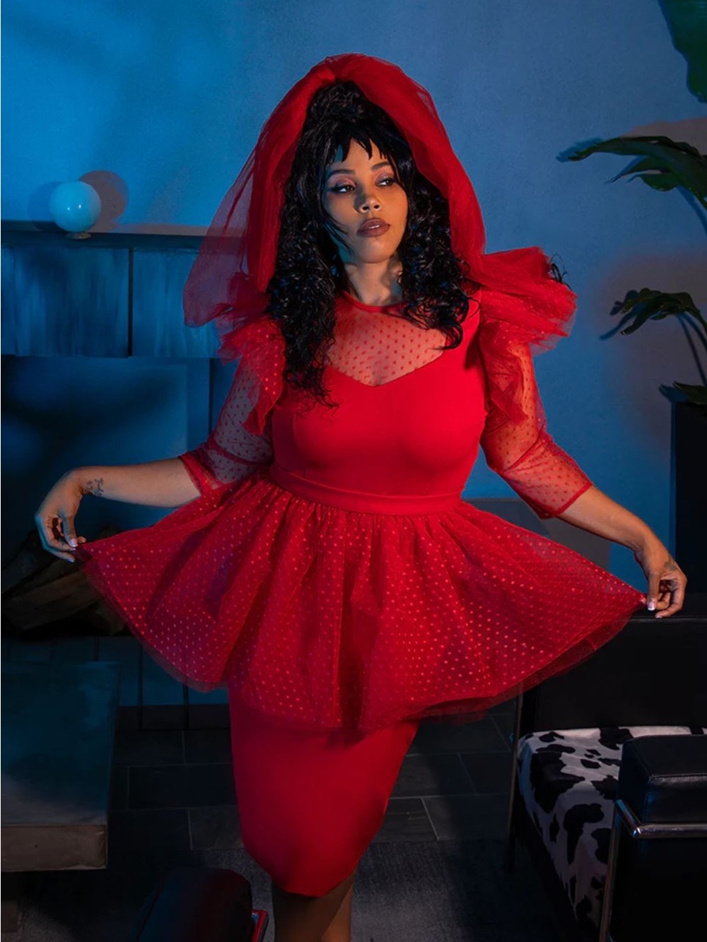 BNWT- La Femme En Noir Lydia Wedding Red Mesh Dress ONLY - No Peplum Included
